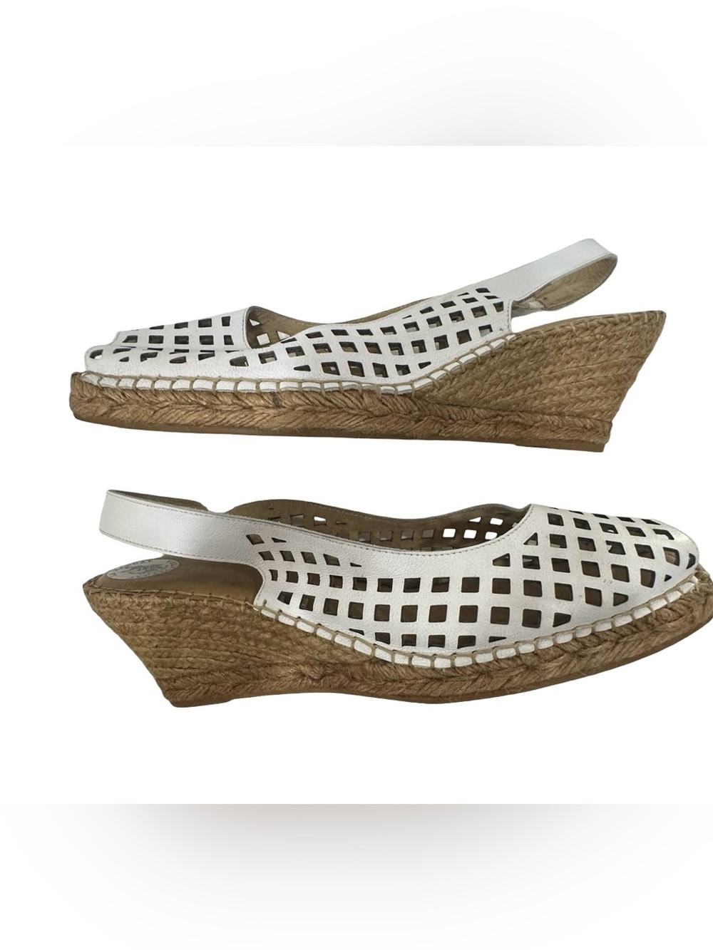 La Manual Alpargatera White Leather Lattice Wedge Espadrilles Sz US 9 EUR 40